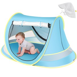 Baby Beach Tent with Baby Hat, Pop Up Toddler Travel Tent with Sun Hat for Boys or Girls, Sun Shade for Toddler Camping, Infant Portable Sun Shade, Summer Beach Baby (Blue Baby Tent with Hat)