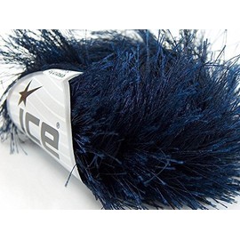 Navy Blue Extra Long Eyelash Yarn Ice Luxurious Fun Fur 50gr 38yds 14158