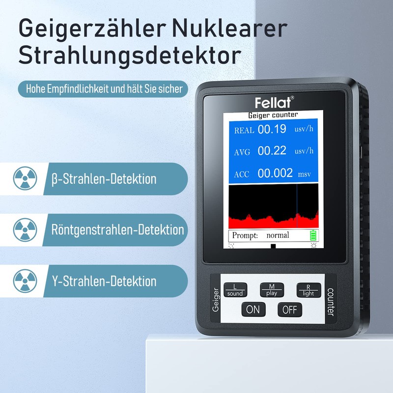 Geiger Counter, FELLAT Nuclear Radiation Detector Dosimeter for Measurement, Beta