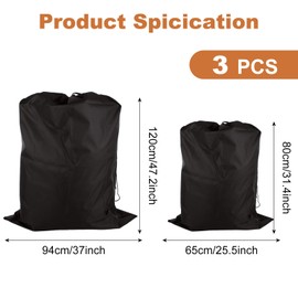 ZOFUN 3 Pcs Drawstring Laundry Bags, 2 Pcs 94 x 120 cm Extra Large Storage Bag with 1 pcs 65 x 80 cm Large Storage Bag, Black Large Drawstring Bags for Duvet Pillows Quilt Clothes Shoes Toy Storage