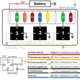 Weasch 12V 9 Way Pre-Wired Fuse Relay Box, 3 Relays and 9 ATC/ATO Blade Fuses, 4-Pin 40A Relay Block and Kit, for Cars Truck Marine Boat Jeep