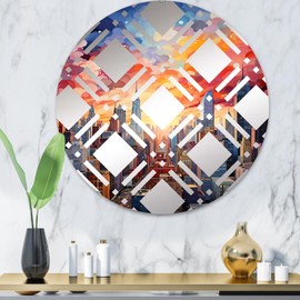DesignQ Modern City Skyline V - Sky Plaid Landscapes - 32 Inches - Round Decorative Wall Mirror for Bathroom, Bedroom, Entryway, Living Room, Vanity Room and Modern Décor
