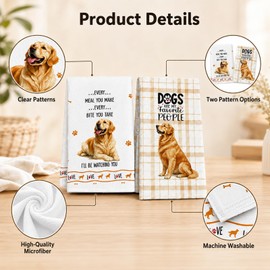 Golden Retriever Tea Towel for Dog Lovers, 100% Cotton Kitchen Towel