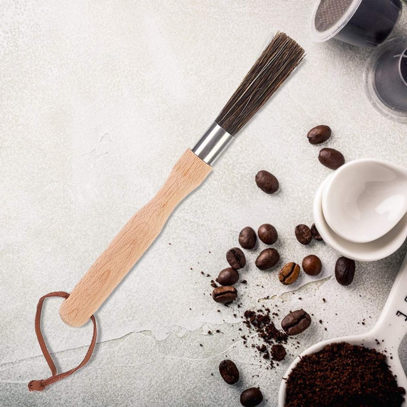 Wooden Coffee Grinder Cleaning Brush, Beech Handle with Faux Bristles,