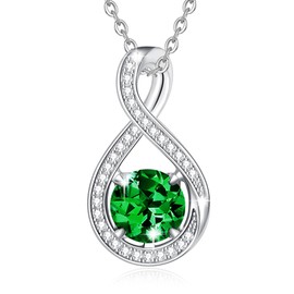 FANCIME Emerald Necklace May Birthstone Sterling Silver Infinity CZ Pendant Necklace Green Gemstone Fine Jewelry Birthday Graduation Gifts for Women Mom