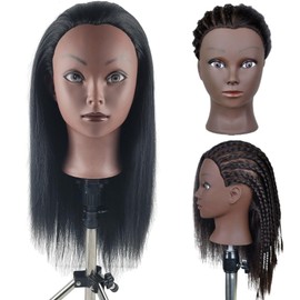 Practice Hair Mannequin Head for Braiding Hairstyling,Yaki Texture Black Head Mannnequin with Hair for Kids (Braiding Head 16 inch)