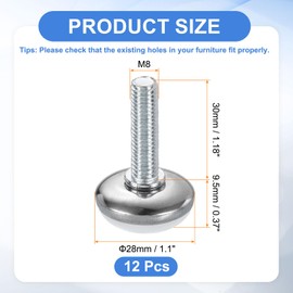 sourcing map 12Pcs M8 Thread Furniture Feet Levelers, 28x30mm Adjustable Leveling Table Feet, Screw on Furniture Glide Leveling for Chair Stool Legs, White