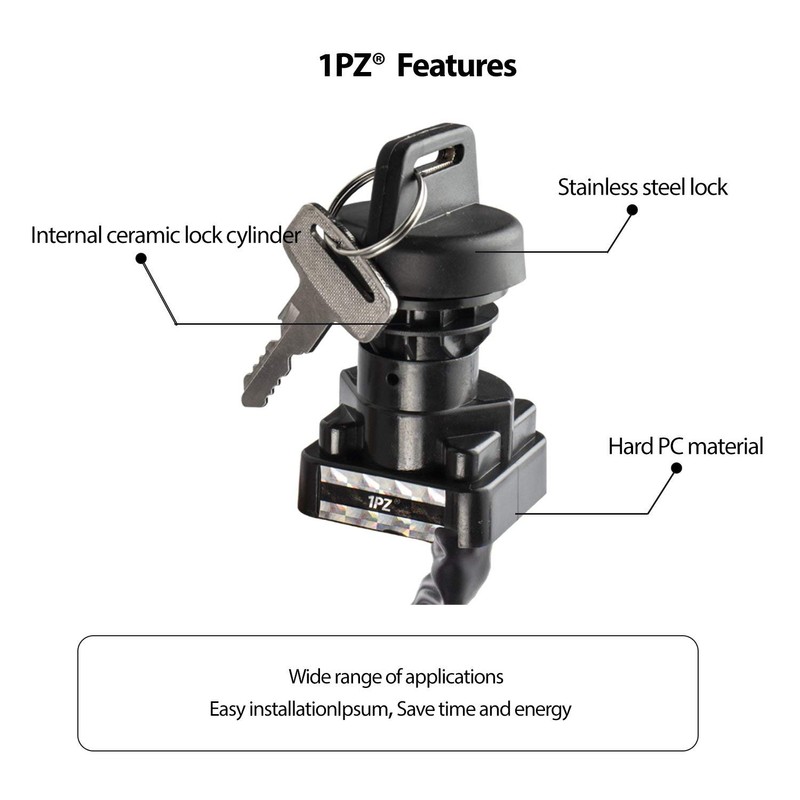 1PZ Ignition Switch, 3-Position, Key Actuated, Black, ON-OFF Operation, Fits