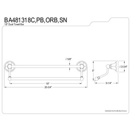 Kingston Brass BA481318SN Metropolitan Dual Towel Bar, 18-inch length, Brushed Nickel