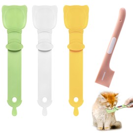 Idepet 4 Pcs Cat Strip Feeders Spoon,Cute Cats Treat Squeeze Spoons Pet Food Mixing Spoon Multifunctional Lickable Treat Feeding Dispenser for Cat Liquid Snack and Wet Food(Green&White&Yellow)