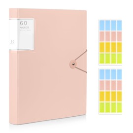 MYHOGOOD A4 Display Folder, 60 Pockets Display Book Folders with Plastic Sleeves & Safety Rope, Presentation Folder for Documents, School, Office & Business Project Use (Pink)