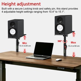 NiuNyuNeu Studio Monitor Stands Tilt Clamp-on Desktop Speaker Stand 10.4"-15.4" Height Adjustable 12° Tilt Home Audio, Set of 2