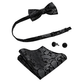 MAGE MALE Men’s Bow Tie Set,Classic Paisley Pre-Tied Bowtie,Pocket Square and Cufflinks for Formal Wedding Party Prom, Black, average
