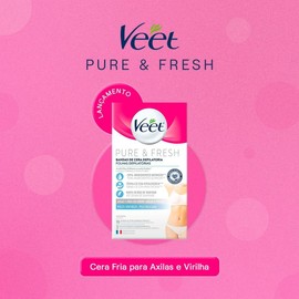 Veet Pure & Fresh, Bandas de Cera Depilatoria, Axilas y Bikini, Piel Sensible, 16 piezas