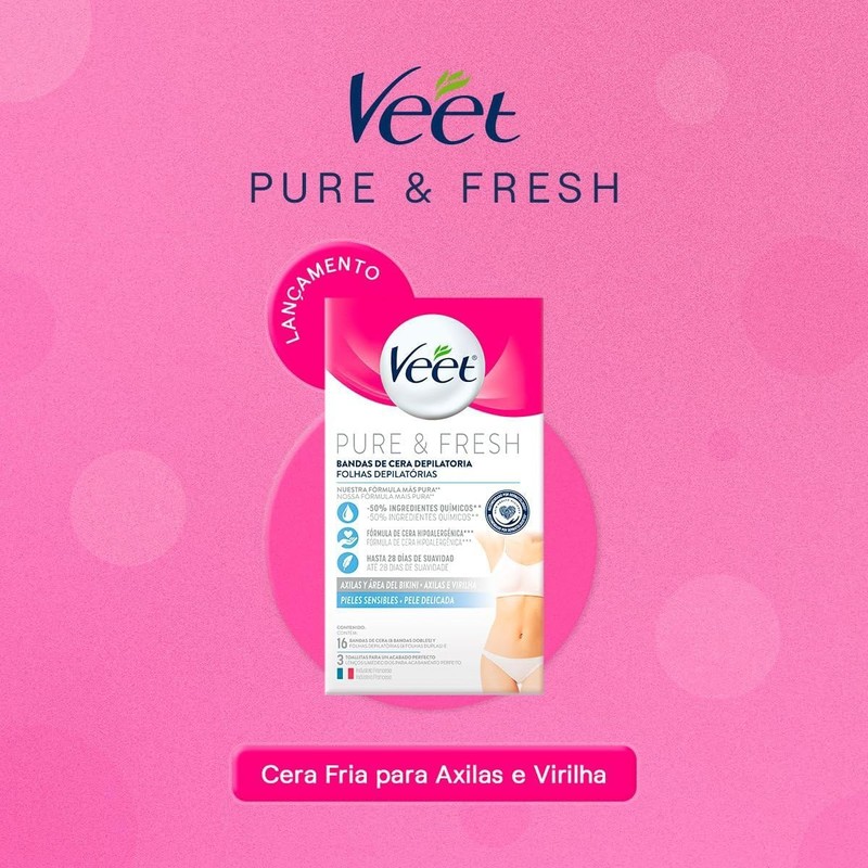 Veet Pure & Fresh, Bandas de Cera Depilatoria, Axilas y