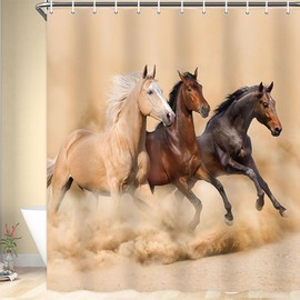 Shocur Horse Shower Curtain, Western Farm Animal Running in Desert Farmhouse, 72 x 72 Inches Polyester Fabric Bathroom Decor with 12 Hooks