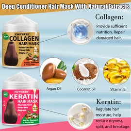 Collagen Hair Mask & Keratin Hair Mask for Damaged Hair,Keratin Hair Treatment,Repair Deep Conditioner for Dry Hair,Vitamin E Natural Hydrating Hair Mask with Argan Oil All Hair Type,Hair Care Gifts