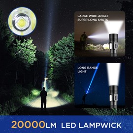 Decovolt Rechargeable LED Flashlight, 20000 Lumens, Waterproof, 3 Modes, Type-C Fast Recharging, Suitable for Outdoor Activities, 10 Years Warranty