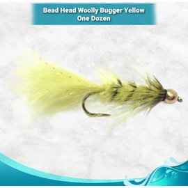 Feeder Creek - Moscas para pesca de trucha, lubina y salmón, 12 unidades, hechas a mano, para pesca de agua dulce en varios patrones/colores (12, amarillo)