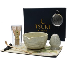 7-Piece Matcha Whisk Set – Ceramic Bowl, Bamboo Whisk & Holder, Scoop, Sifter, Scoop Rest & Tea Towel – Elegant Matcha Kit for Tea Lovers, Home Decor & Zen Spaces (Green)