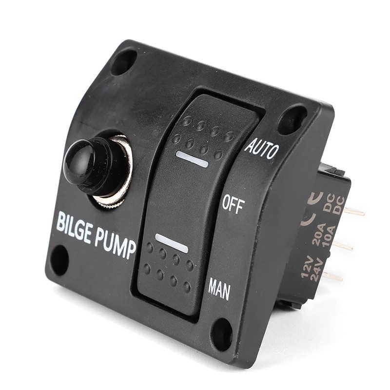 FAUOSWUK Metal Bilge Pump Switch Panel, 3 Way Bilge Pump