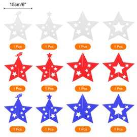 MECCANIXITY 12Pcs Labor Day Decorations Stars Table Centerpieces, 3D Glitter Cardboard Home Dining Decor Star for 4th of July Patriotic Day,Memorial Day,6 Inch (Red,White,Blue)