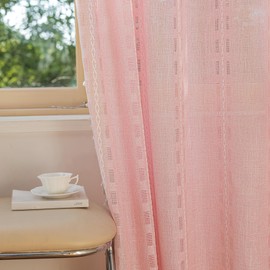 Sutuo Home Boho Curtains for Kitchen Cafe Closet 63 inches Long, Light Filter Linen Cotton Farmhouse Shabby Chic Tassels Window Treatment Denim Bohemian Embroidery Drape, 1 Panel 52" W x 63" L, Pink