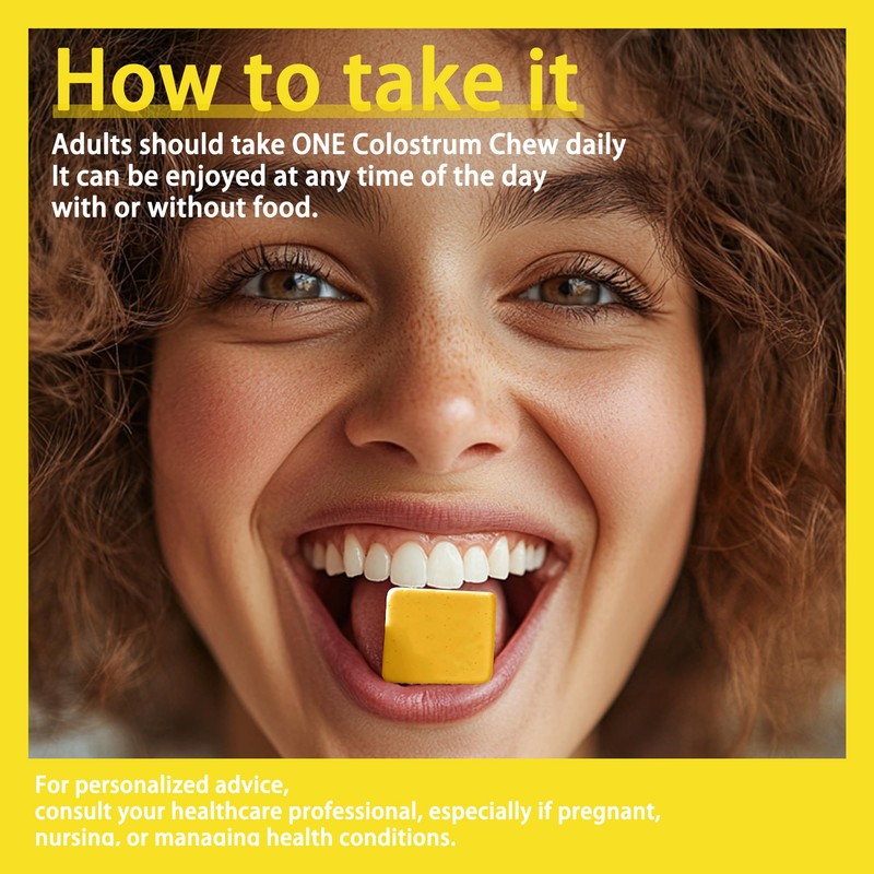 Natures Aid Colostrum Chews Supplement with probiotics for Gut Health,