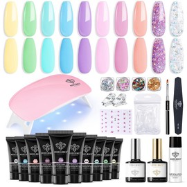 【SPRING SALE】Modelones Poly Nail Extension Gel Kit 10 Colors with 6W Nail Lamp, Nude pink Complete Kit Poly Nail Art Accessories Tools for Beginner DIY at Home Beginner Kit birthday Gift DIY gel-x Nail  valentines day gifts:_Pastel Paradise【10 colors】