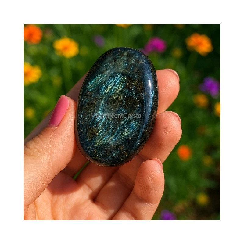 1pcs Arfvedsonite Palmstone Worry Stone Healing Crystal Meditation Reiki Gifts