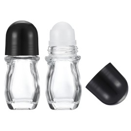 PATIKIL 30 mlガラス空ローラーボトル プラスチックローラーボール付き2 個防漏マッサージローラーボールコンテナ エッセンシャルオイル香水を保存するため黒い