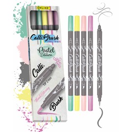 Online Calli.Brush Handlettering Brush-Pens Pastel | Set of 5 brush pens | Calligraphy Set for Bullet Journal, Hand Lettering | Calligraphy tip & brush tip | Water colours | Aquarell pens