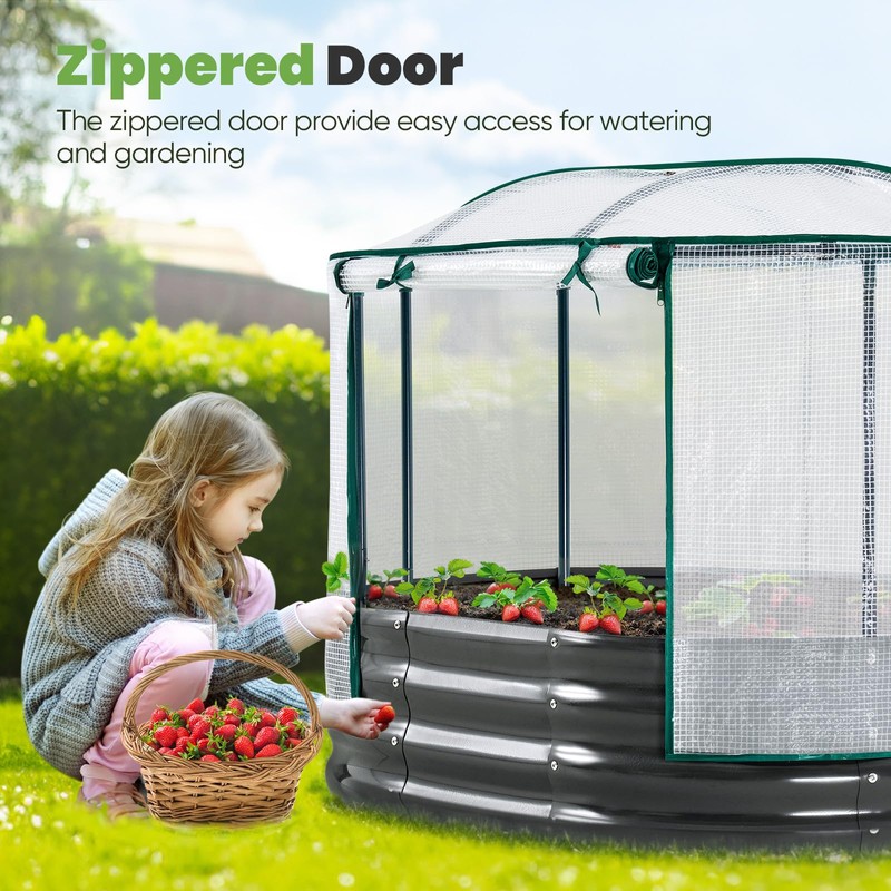 KING BIRD Raised Garden Bed with Cover Galvanized Oval Planter