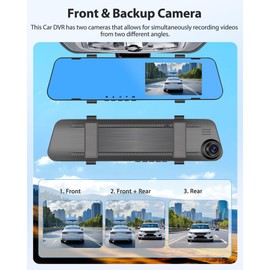 Motorsi 4.5" IPS Touch Screen Rear View Mirror Camera Dash Cam DVR Monitor Dual Camera Video Recording System 1080P/Loop Recording/G-Sensor/150° Wide Angel/Night Vision/Parking Assistance/64G Card
