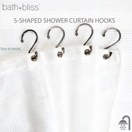 Bath Bliss 12 Pack S-Hook Shower Curtain Rings | Bathroom | Metal S Shaped Hooks | Easy Glide | Easy to Install | Hang Mugs, Pans, Towels | Oil Rubbed Bronze