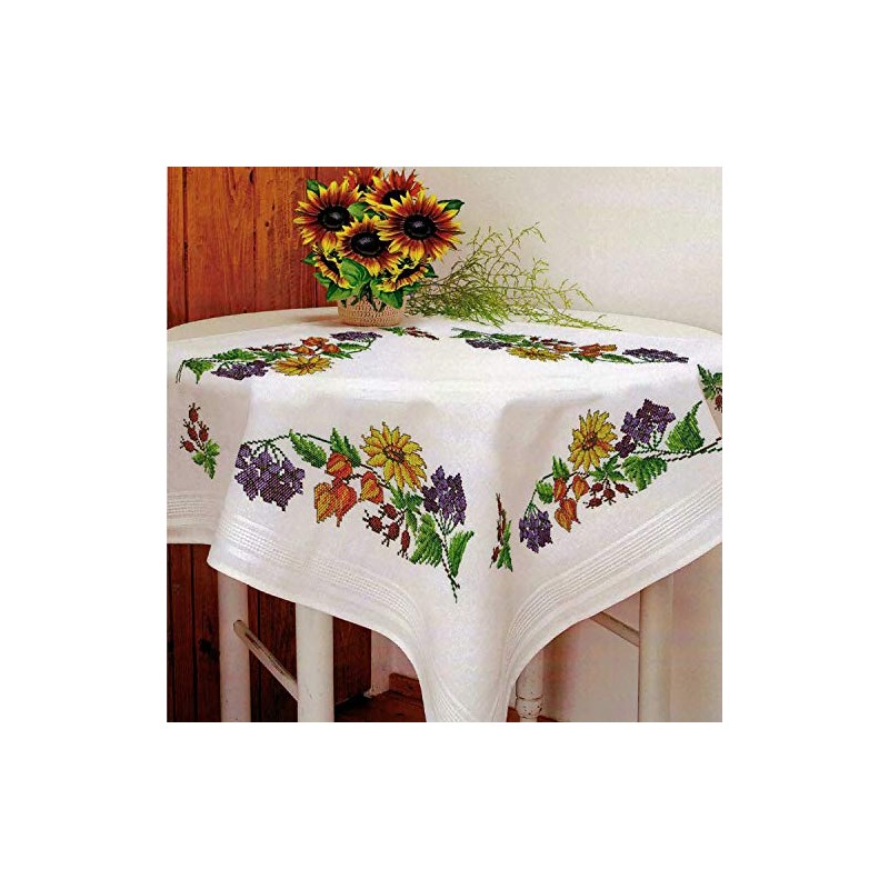 KAMACA Summer Time Tablecloth Embroidery Kit Cross Stitch Pre-Drawn Cotton