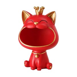BLOOOK Lachende Katze Figuren Statue,[Kleine Größe] Großer Mund Katze Aufbewahrungsbox,Maneki Neko Fortune Cat Skulptur,Glückliche Katzen Lagerung Box,Kätzchen Schlüssel Schale,Schmuck Tablett