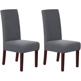 HOMECOVER Chair Covers, Set of 2, Stretch Jacquard Chair Covers for Dining Room Chairs, Universal, Removable Chair Cover for Dining Room, Hotel, Kitchen, Grey, Set of 2