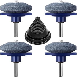 4 PCS Lawn Mower Blade Sharpener with 1 Pcs Balancer, Universal Multi-Sharp Rotary Lawnmower Sharpen for Power Drill Hand Drill and Lawn Mower Blade Balancer, Mower Sharpening Stone Wheel Kit
