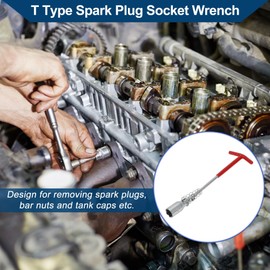 Hihaha T-Handle Spark Plug Socket Wrench Spanner Socket Remover for Car Motorcycle Lawn Mower High Carbon Steel 315x87mm 1 Pcs Red,Silver Tone Hexagon 21mm