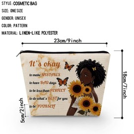 Livel lhood African American Makeup Bag Cute Small Canvas Organizer Zipper Pouch It's Okay To Be Yourself Cosmetic Bag Inspiring Birthday Present for Black Women Friends, asnt0747, Small