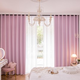 MOONVAN - Juego de cortinas opacas con ojales, color rosa de 84 pulgadas de largo, 2 paneles con ojales, ahorro de energía, reducción de ruido, aislamiento térmico para recámara, sala de estar,