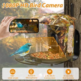 PALONE Smart Bird Feeder Camera，Solar Powered，Animal Watching Camera Wireless Outdoor, 1080P HD, 7W Solar Panel Species, House with 64G Card for Bird Lover
