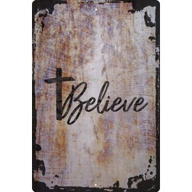 Wall Sign Believe cursive cross faith god jesus prayer miracles religion Decorative Art Wall Decor Funny Gift