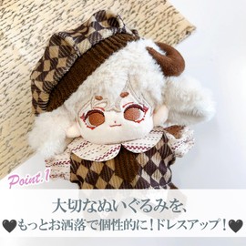 Argyle Pattern Sewing Clothing [Hat, Necktie, Shirt & Pants Set] For 3.9 inches (10 cm) Sewing Clothes, Kigurumi, Accessories, Motivational Purpose, Doll Mascot, Kpopdoll Costume