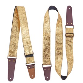 Haecsfl Adjustable Guitar Strap Includes 2 Strap Locks & 2 Matching Picks & 1 Picks Holder & 1 leather Strap Button.Leather ends Guitar Shoulder Strap(1-Carved5 Light Gold)