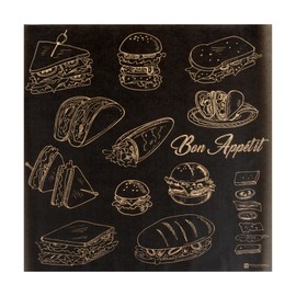 Restaurantware RW Base 12 Inch Deli Papers, 200 Bon Appetit Sandwich Wrapping Papers - No Added PFAS, Greaseproof, Black Paper Food Basket Liners, Microwavable, For Restaurants Or Cafes
