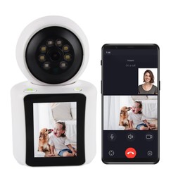 Hillylolly Indoor Surveillance Camera, 3MP Dog Camera with 2.8 Inch Screen, 360 Degree WiFi Pet Camera, Two-Way Video, Indoor Camera, Car Tracking, One Touch Call (White)