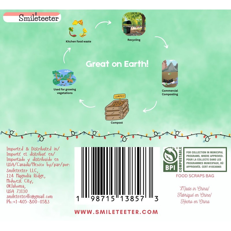 Smile of Trash Compostable Kitchen Food Scraps Bag (Pack of
