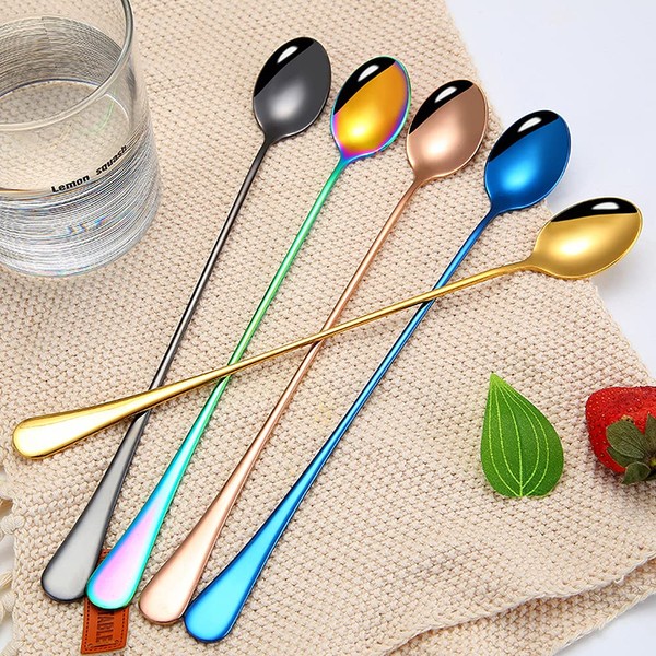 Rainbow Spoons, Set of 6, Dessert Spoons, 304 Stainless Steel Spoons, Coffee Spoons, Tablespoons, Coffee & Mocha Spoons